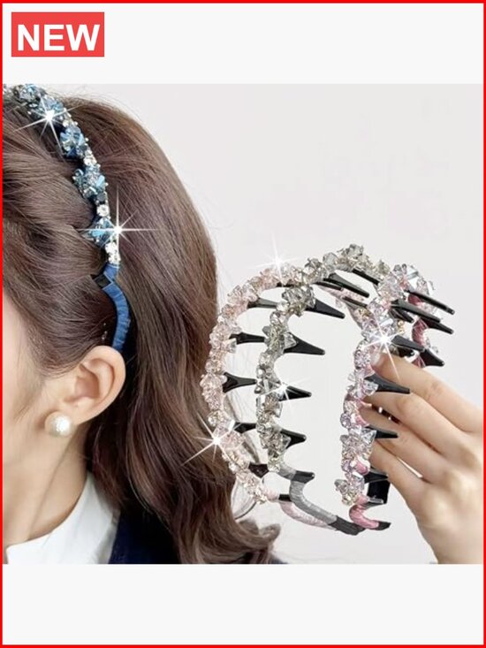 Rhinestone Tooth Comb Headband Anti Slip Hair Hoop for Women
